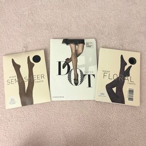 Set of 3 Sheer & Semi-Sheer Patterned Tights NWT